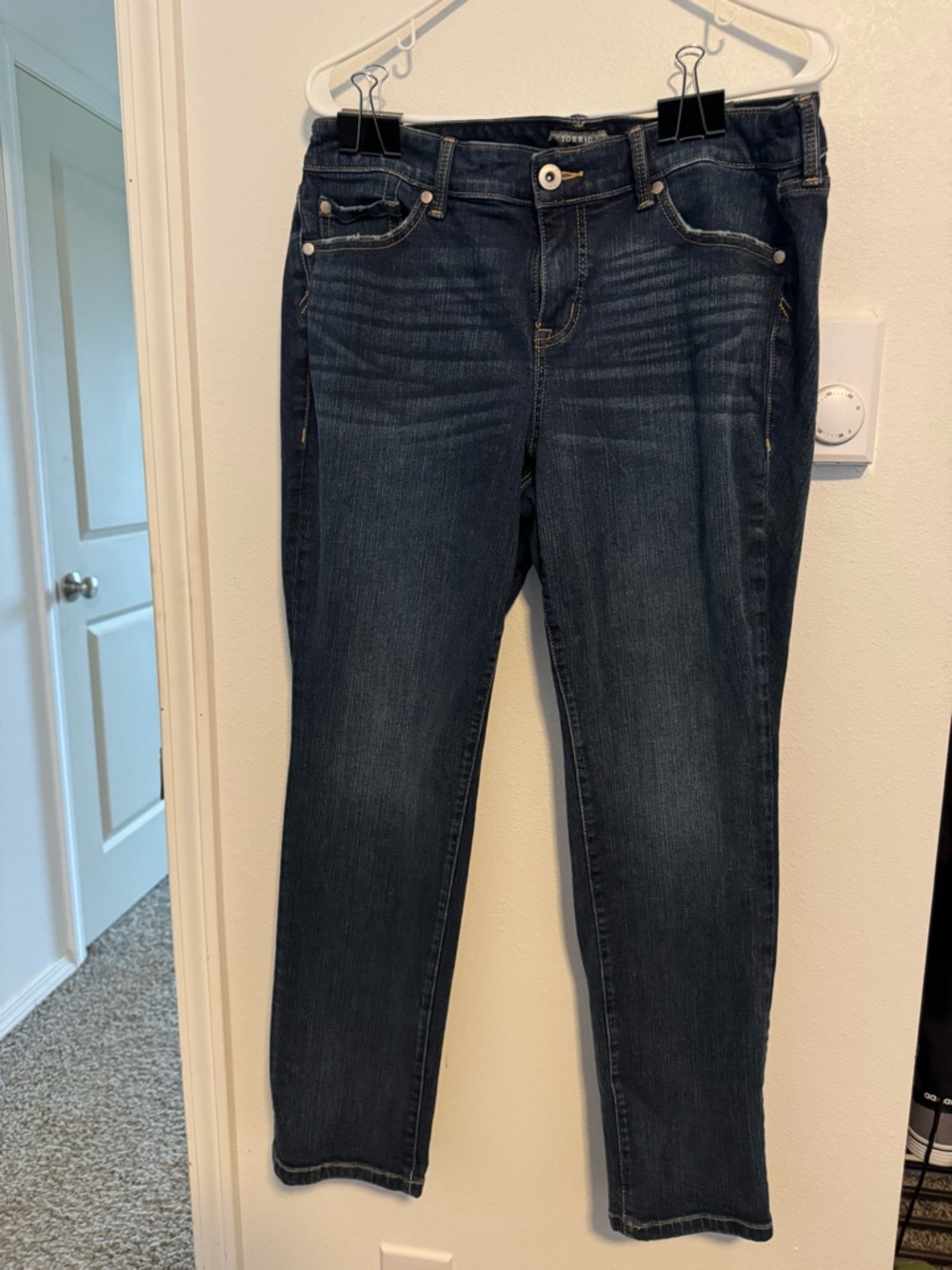 Torrid stretch denim. Women's Straight Leg Jeans in Dark Blue Wash